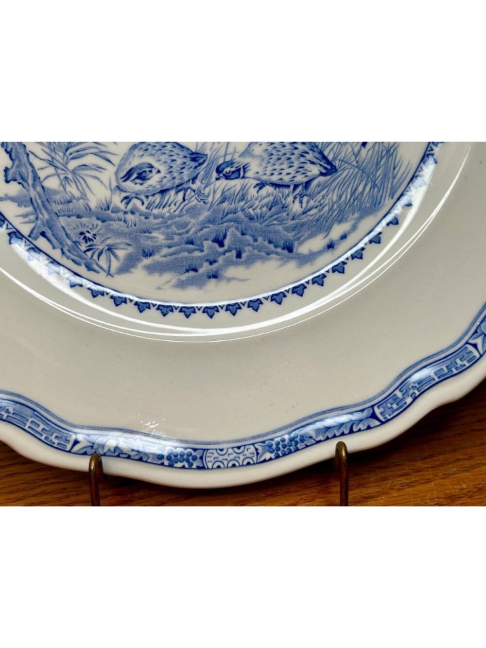 Set of 2 Antique FURNIVALS 1913 Blue Quail 10 1/4" Dinner Plates Round Backstamp - Picture 7 of 16